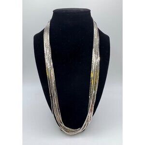 Silver Tone Multi Strand Snake Chain Necklace Fold Over Clasp Statement